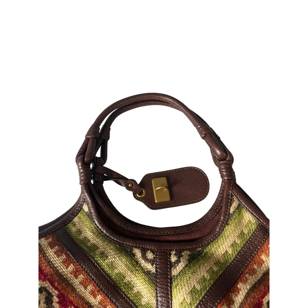 Vintage Lockheart Southwestern Woven Tapestry Leather Trim Hobo Shoulder Bag KC
